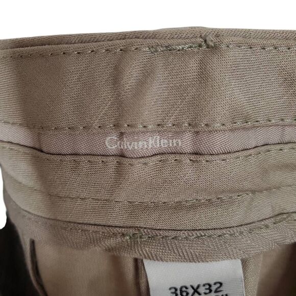 Calvin Klein Flat Front Straight Leg Slim Linen Blend Dress Pants Beige Sz 36x32 - Picture 10 of 13